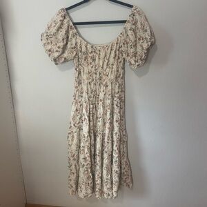 Cream Floral Puff Sleeve Dress